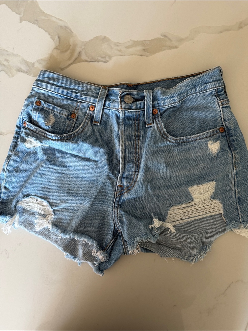 Levi's Light Blue Distressed Denim Cutoff Shorts